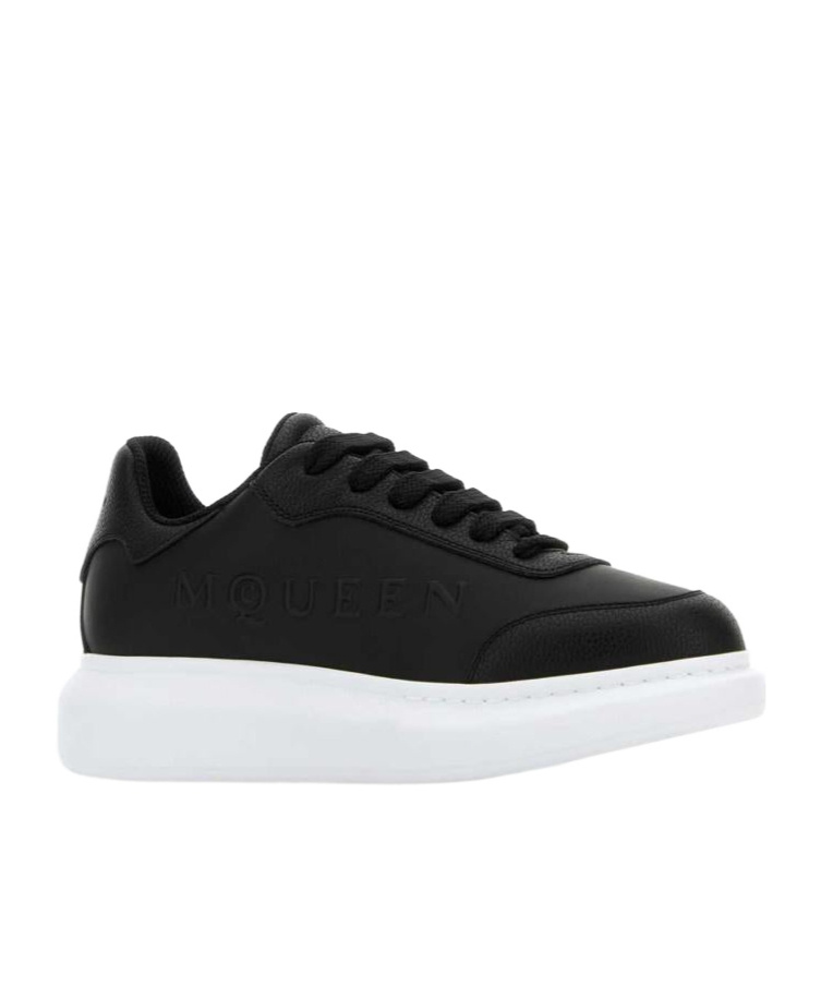 Alexander Mcqueen Women Black Leather Sneakers With Black Leather Heel