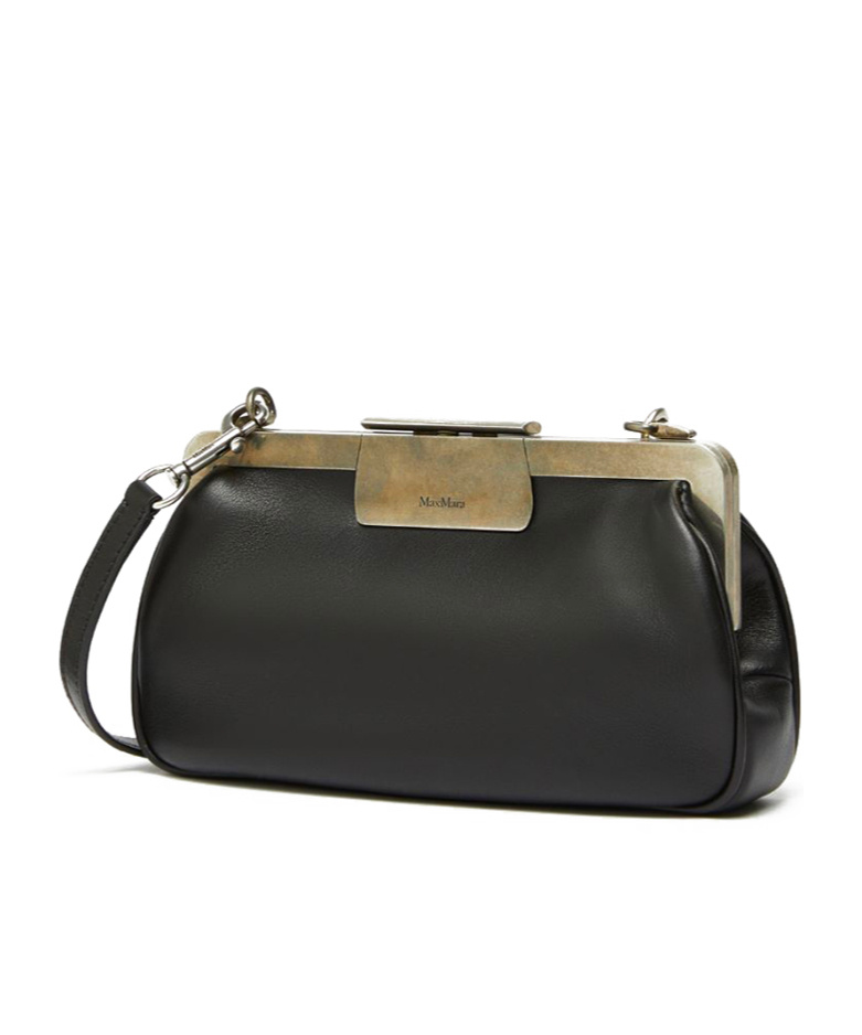 Max Mara Leather Clutch With Metal Logoed Detail In Black