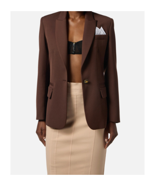 Elisabetta Franchi Single-button Gabardine Blazer In Brown