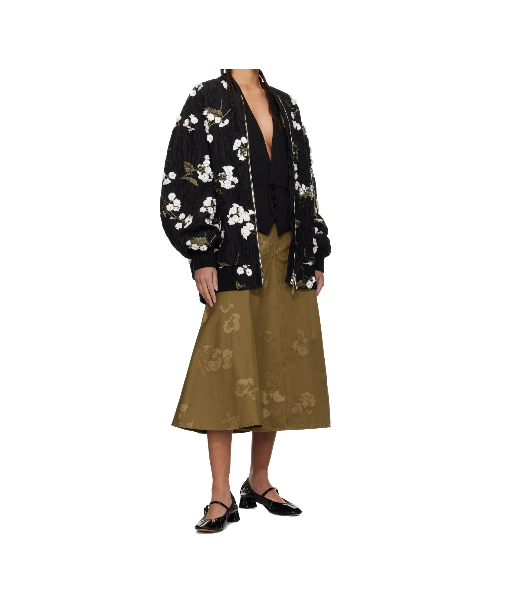 ERDEM FLORAL-APPLIQUÉ BOMBER JACKET