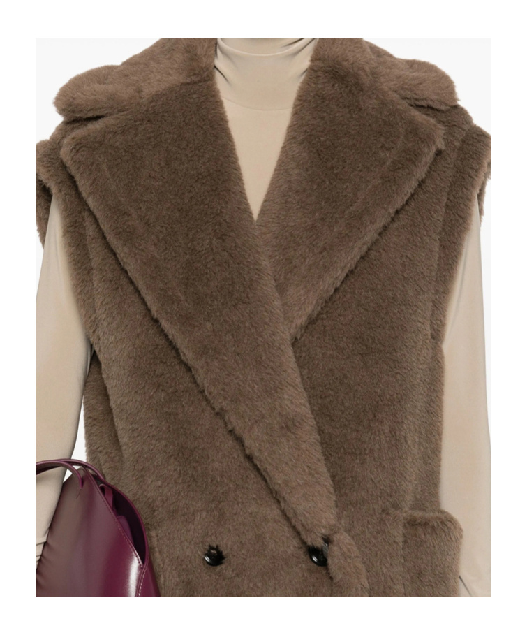 Max Mara Oversized Sleeveless Faux Fur Vest In Brown
