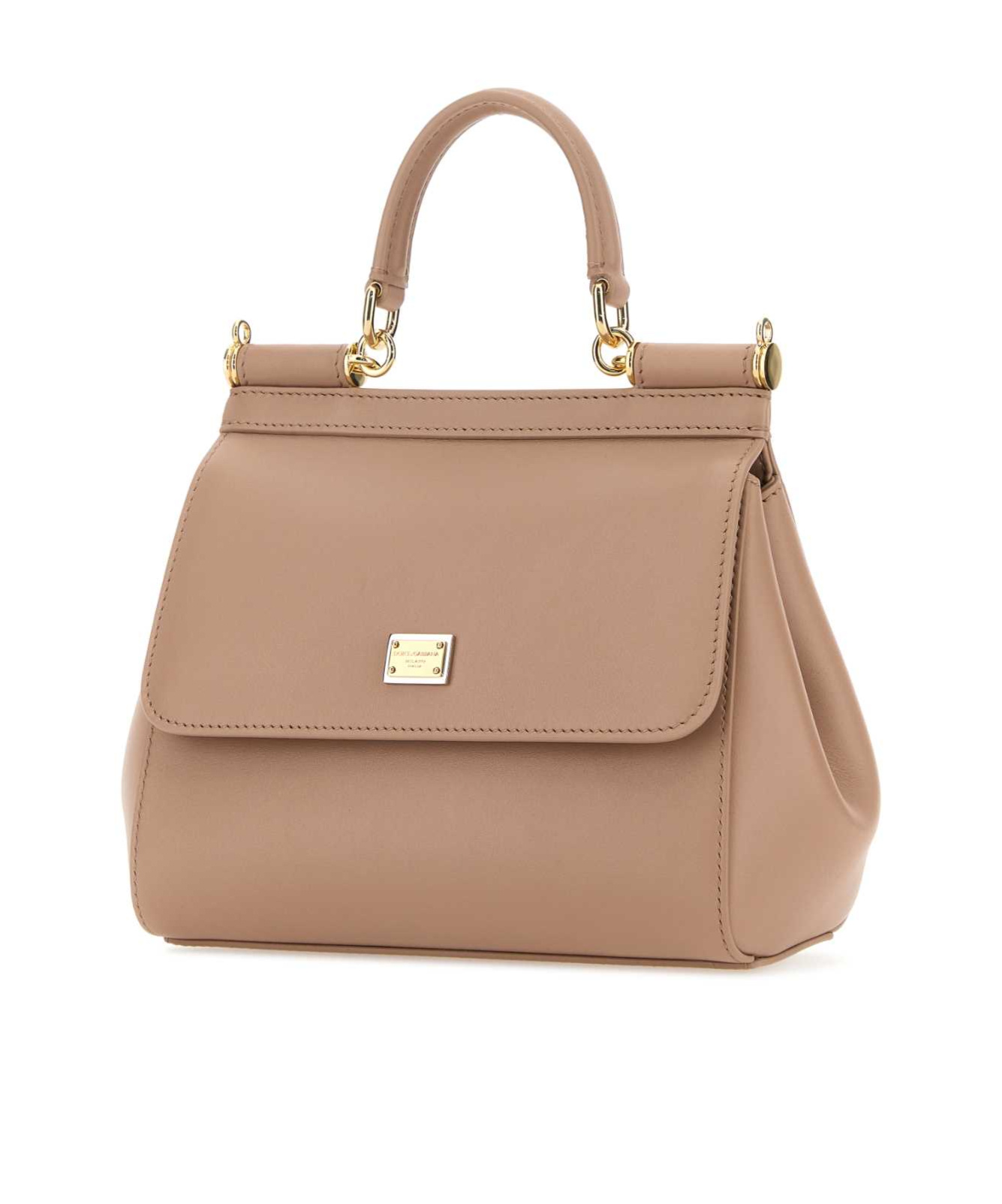 Dolce & Gabbana Structured Top Handle Handbag With Gold-tone Hardware In Nude