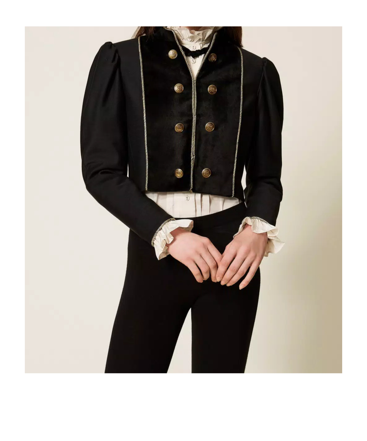 Twinset Velvet-trimmed Puff-sleeve Jacket In Multi