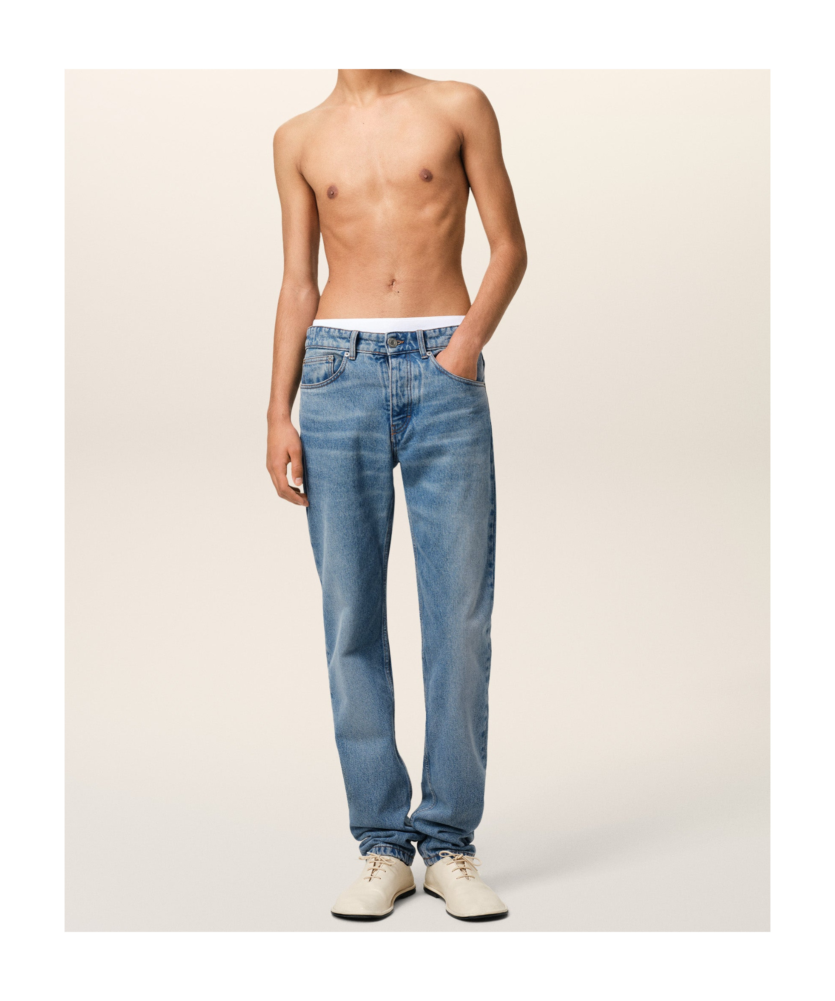 Ami Alexandre Mattiussi Ami Straight-leg Denim Jeans With Faded Blue Wash And Leather Accent