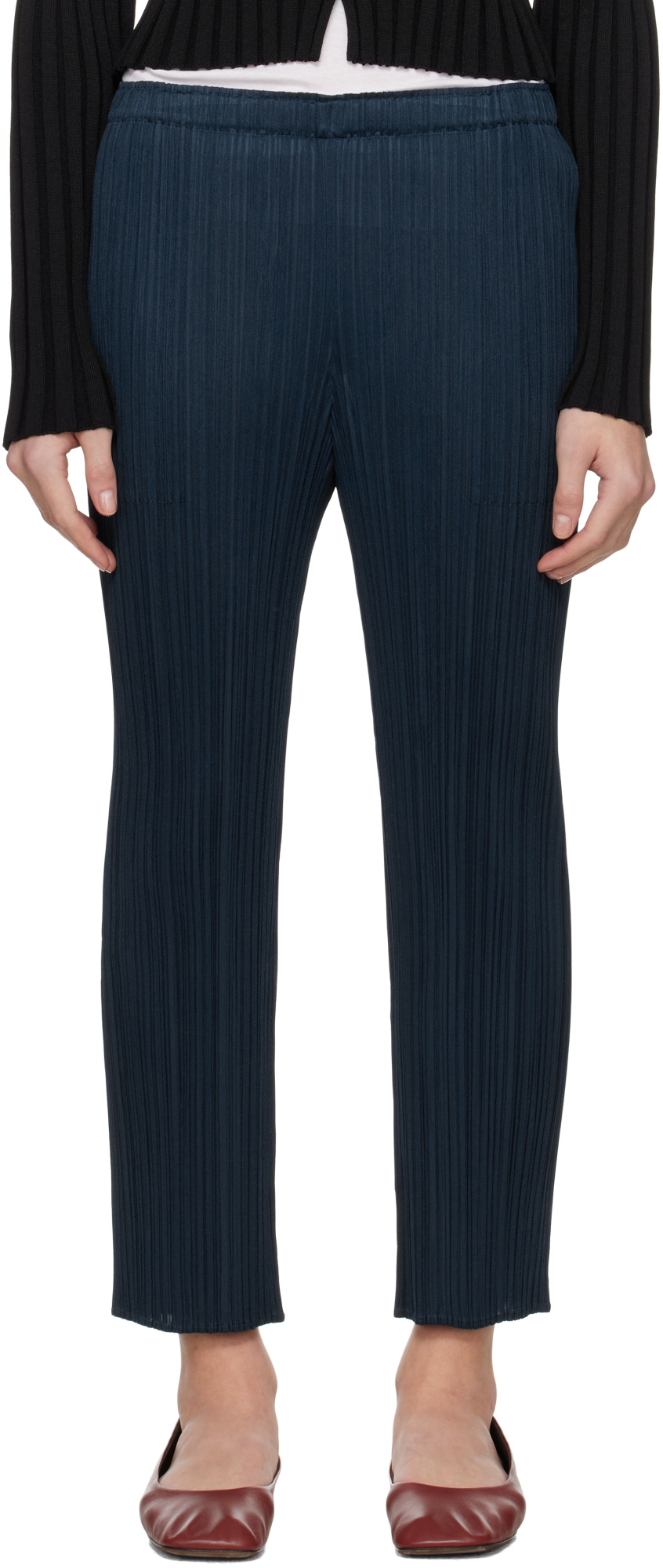 Issey Miyake Elastic Waist Casual Pants In Blue
