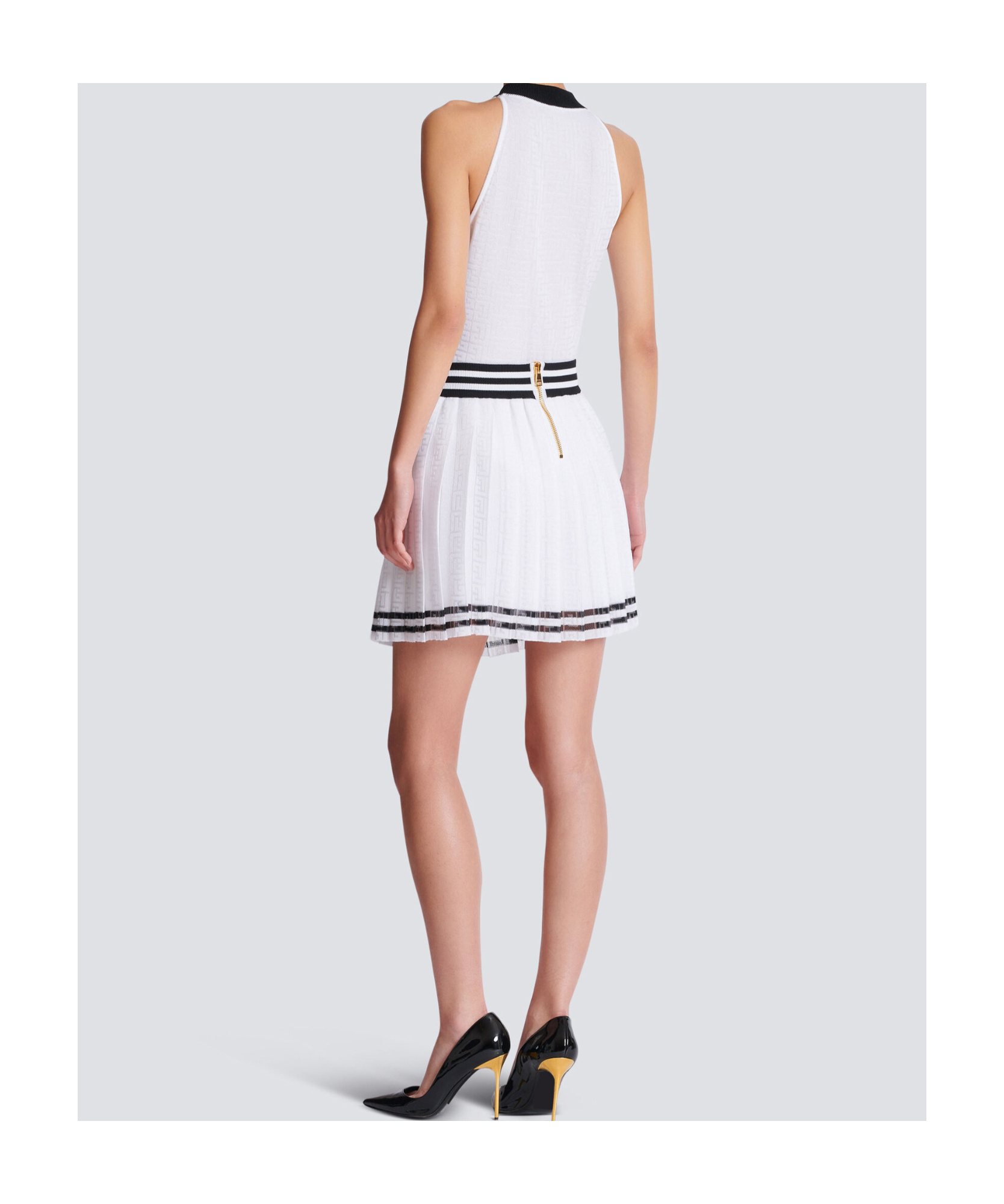 Balmain Two-tone Monogrammed Knit Bodysuit In White