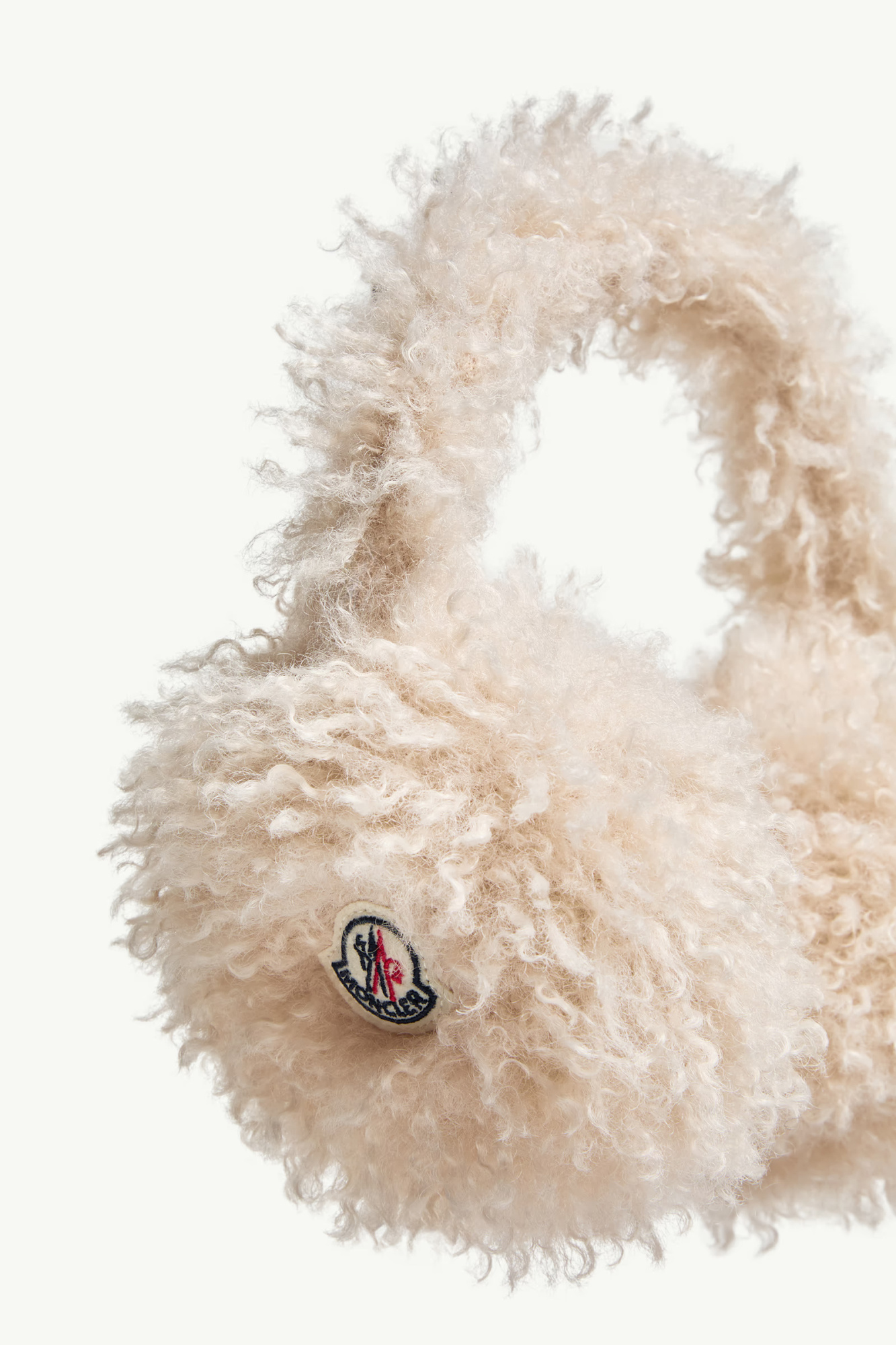 Moncler Teddy Fleece Padded Earmuffs With Adjustable Band In Sand