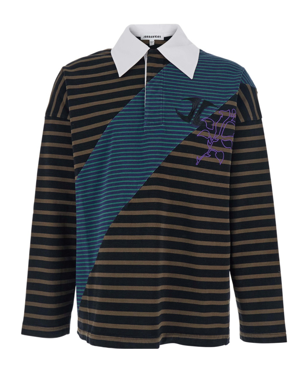 Jordanluca Multicolor Long-sleeve Polo Shirt With Logo Embroidery On The Front And All-over Striped Motif In Co In Multi