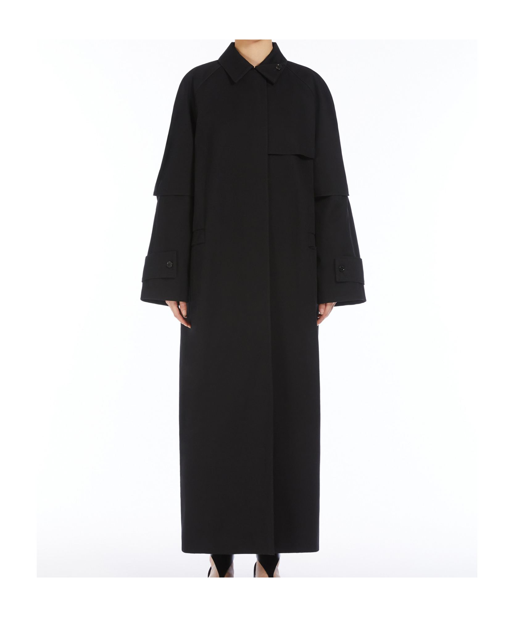 Max Mara Virgin Wool Cashmere Wide Collar Long Coat In Black