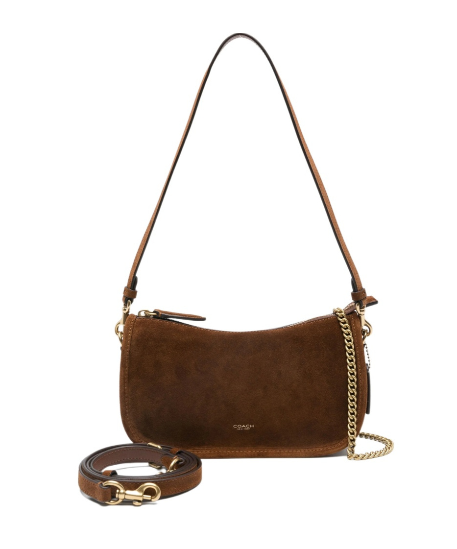 Coach Chain-strap Suede Satchel Bag In Brown