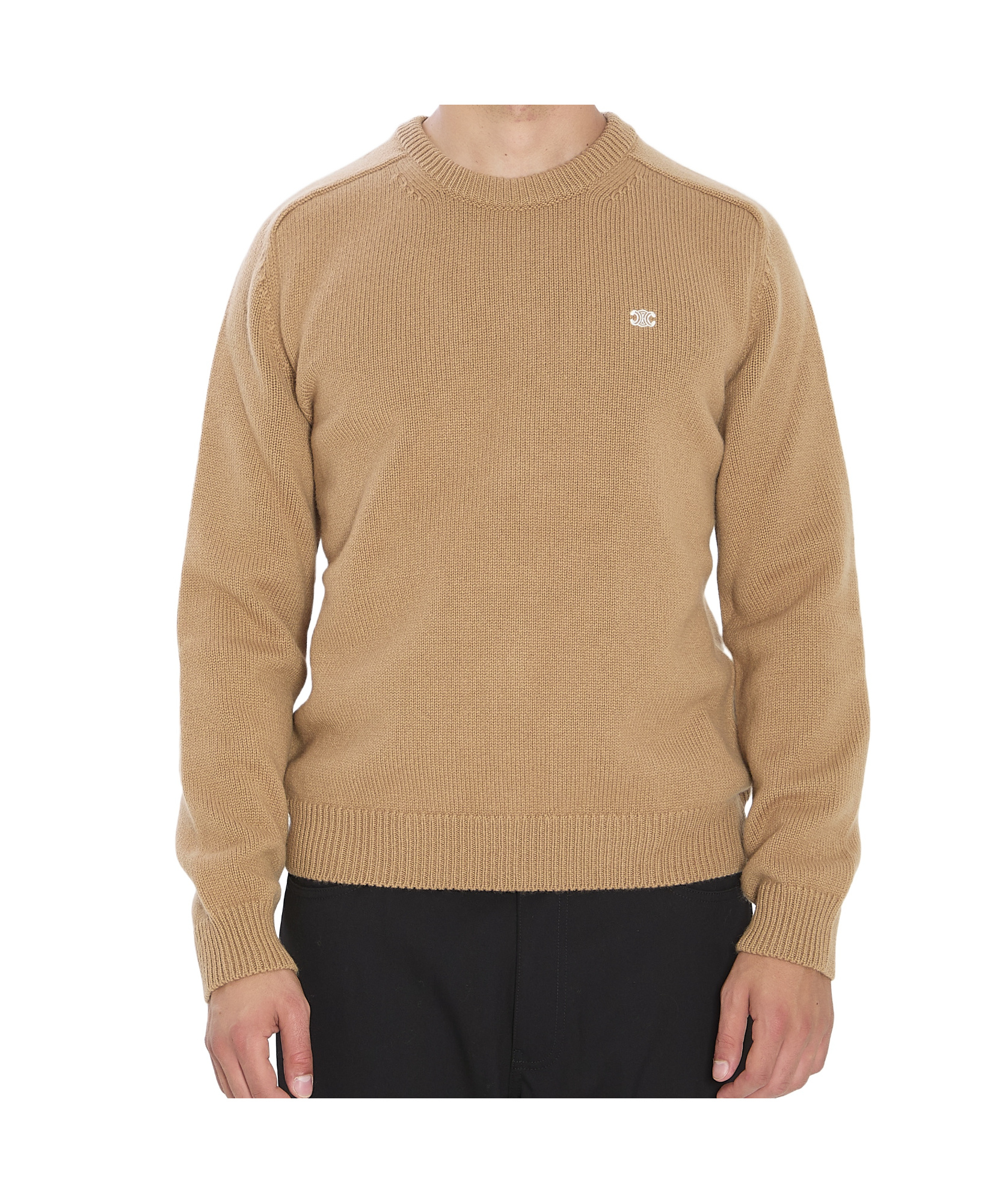 Celine Crew Neck Sweater In Wool And Cashmere In Brown
