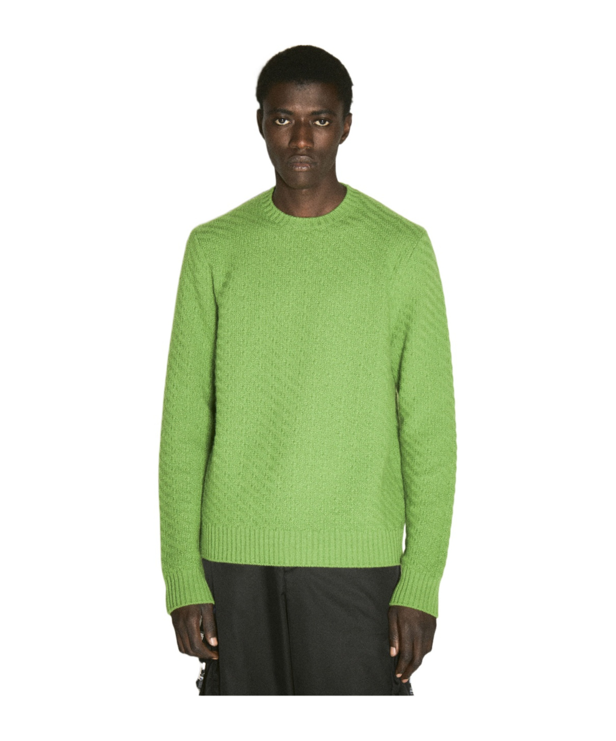 Prada Ribbed Knit Crewneck Sweater In Green