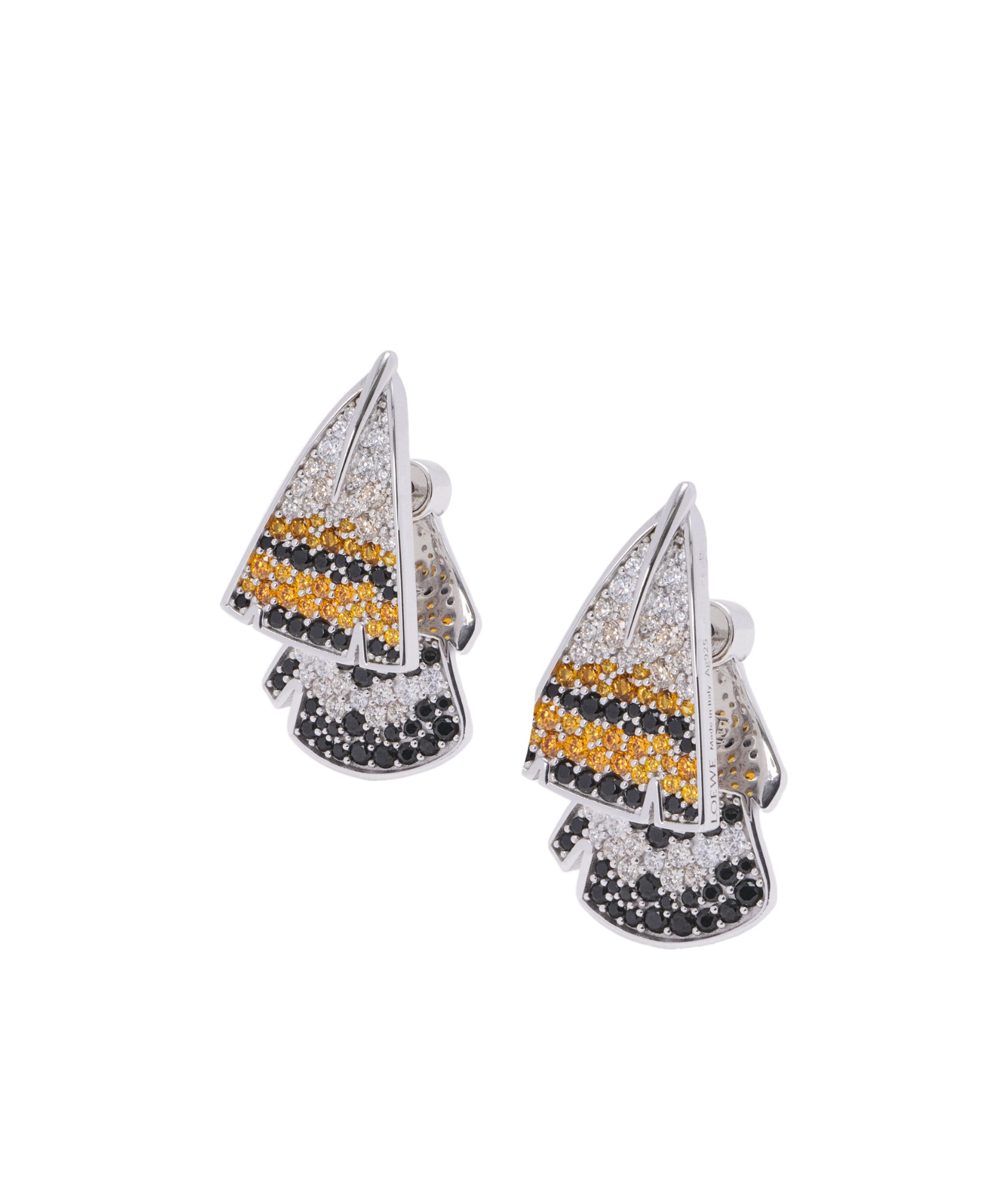 Loewe Feather Earrings In Sterling Silver And Crystals