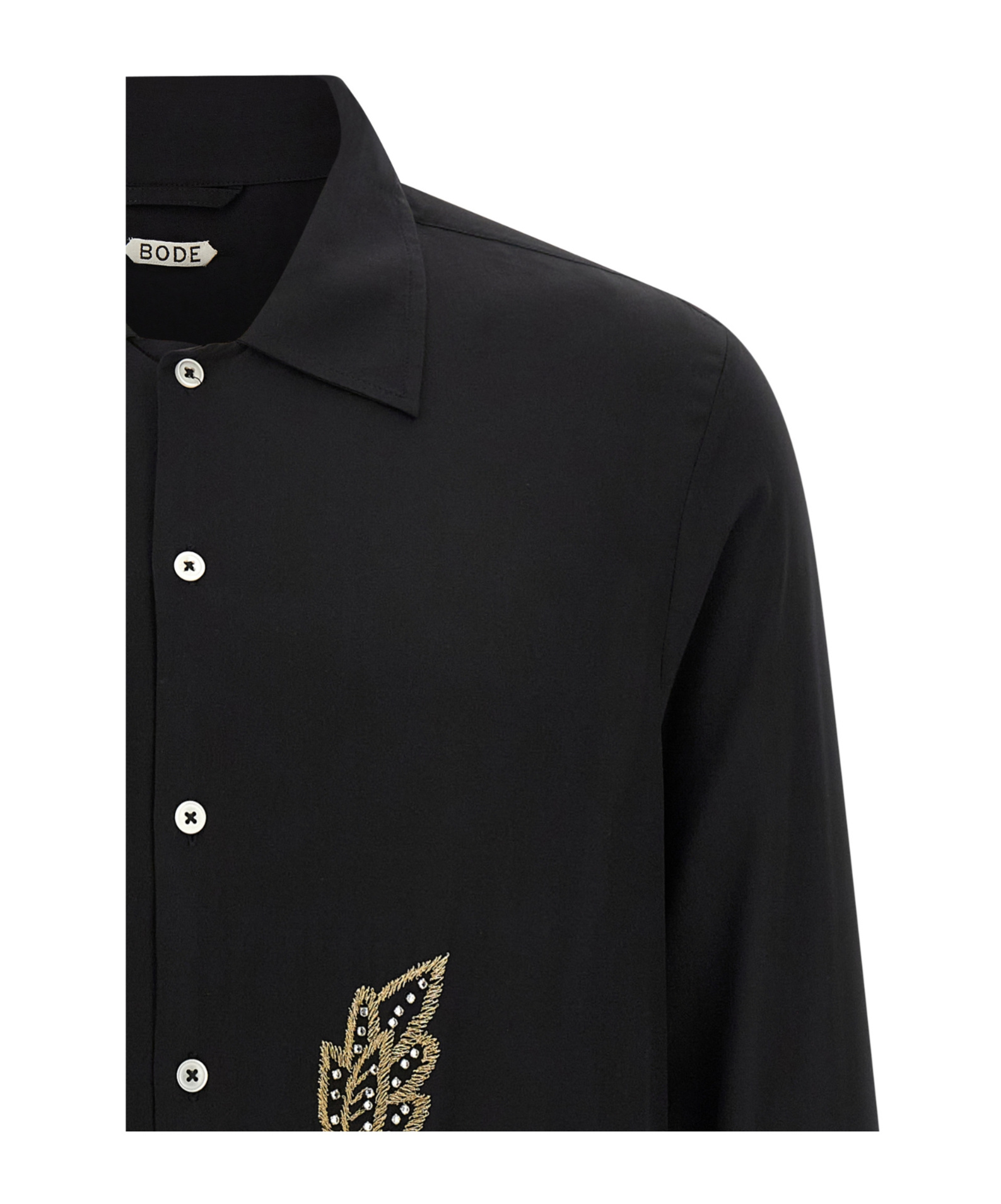 Bode Beaded Epoque Silk Button-up Shirt In Black