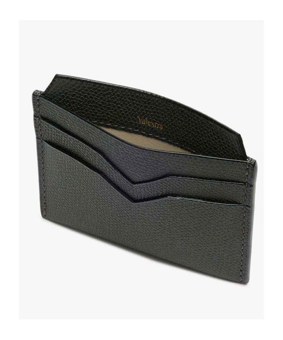 Valextra Calf Leather Card Holder In Black