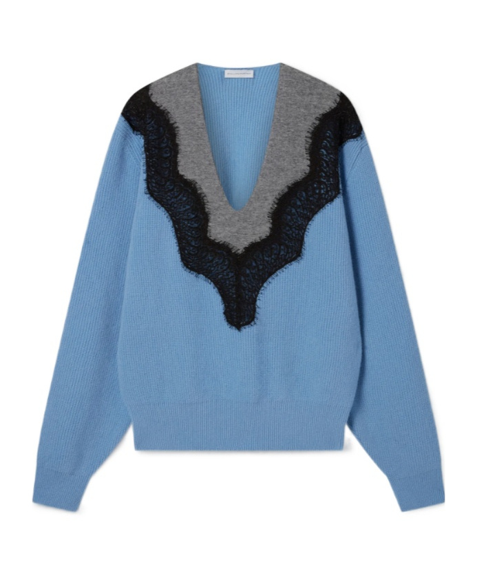 Stella Mccartney Lace Insert Long Sleeved Sweater In Blue