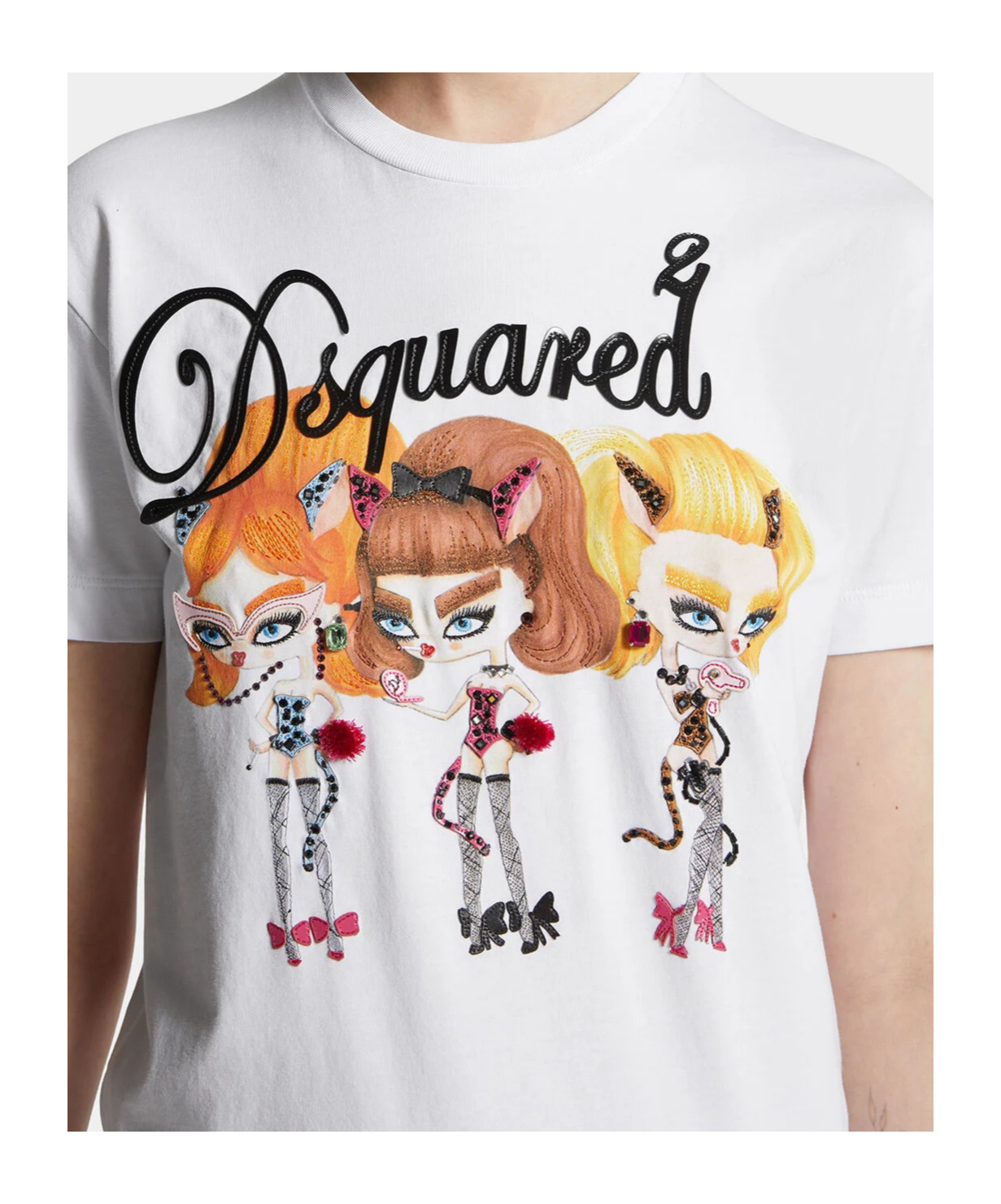 Dsquared2 Just Right Fit Rhinestone T-shirt In White