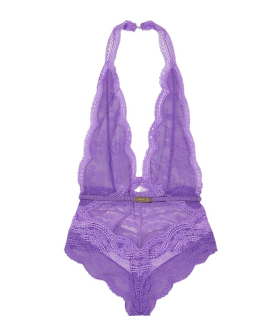 Gucci Floral Lace Tulle Bodysuit In Purple