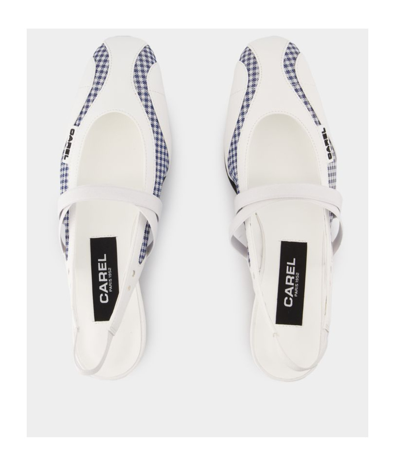 Carel Paris 20mm Sling Back Checked Flat Pumps In White