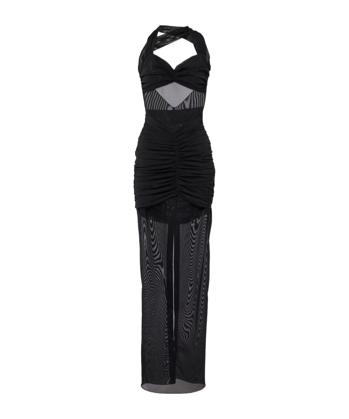 Alessandra Rich Ruched Sheer Mesh Maxi Dress In Black