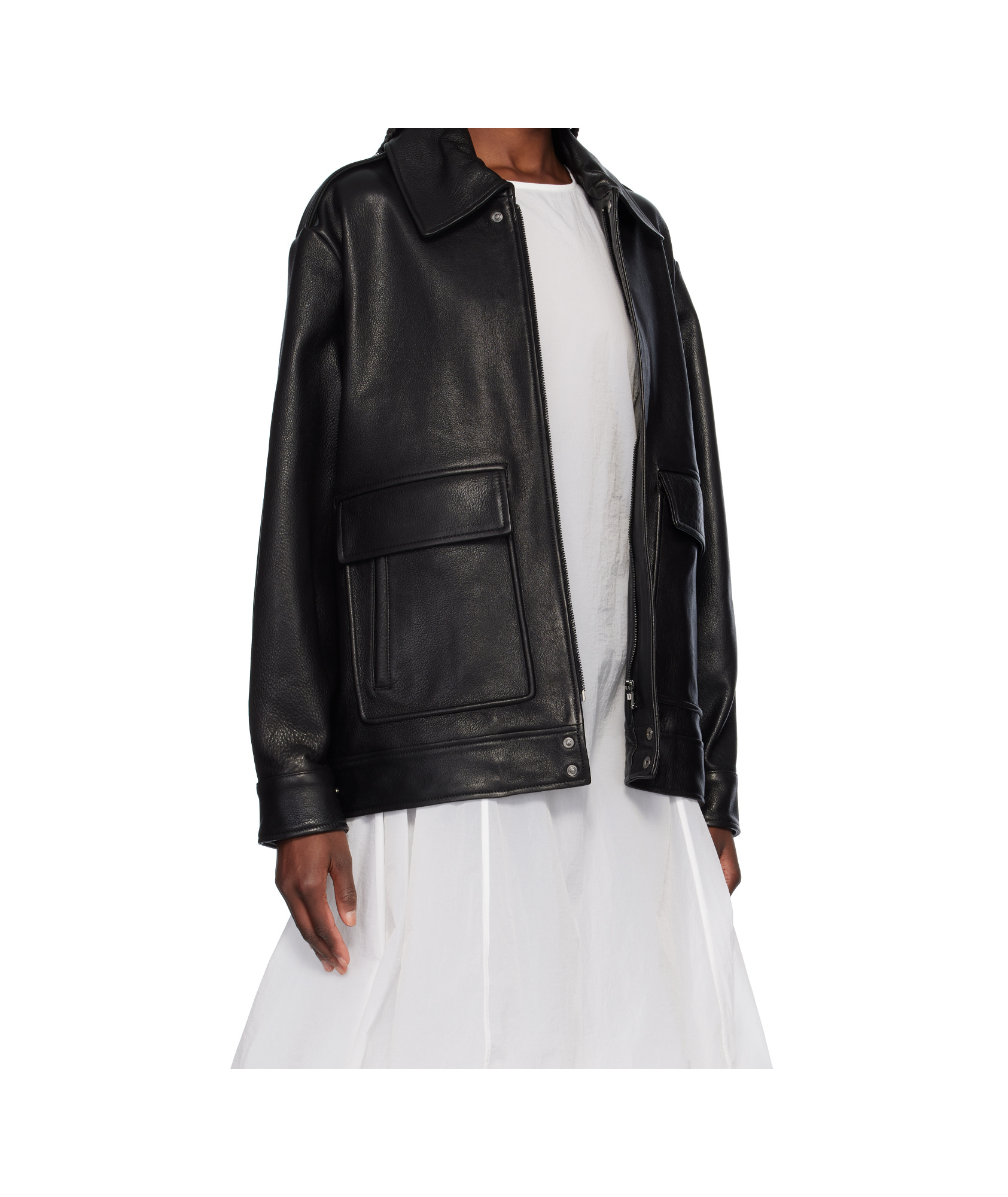 Nour Hammour Zippered Leather Jacket In Black