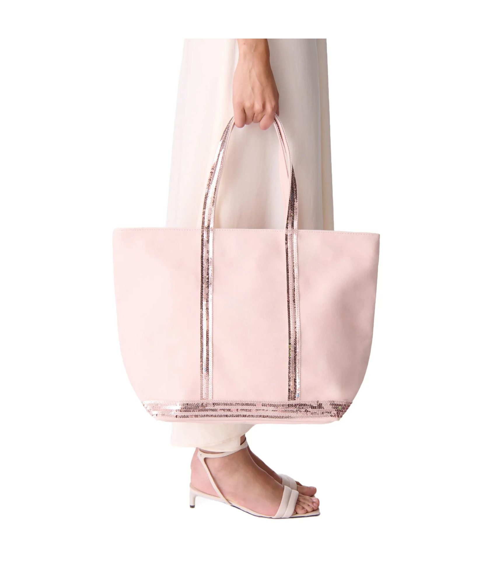 Vanessa Bruno Large Cabas Sequin-trimmed Tote Bag In Nude