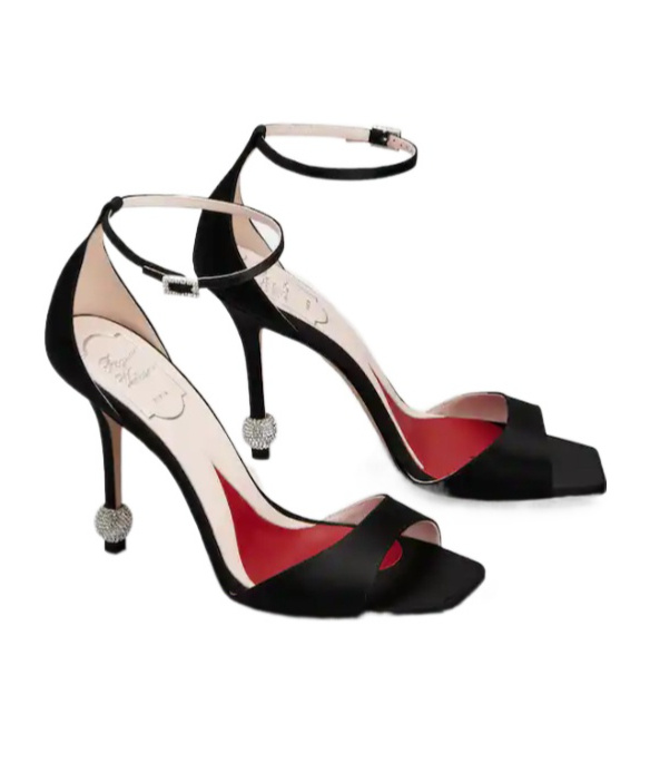 Roger Vivier I Love Vivier Strass-detail Satin Sandals In Black