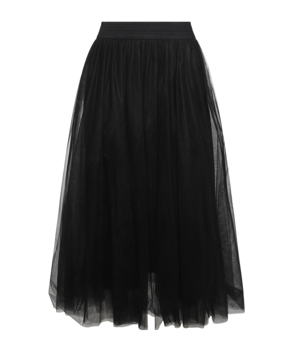 Fabiana Filippi Maxi Skirt With Tulle Overlay And Elastic Waistband In Black