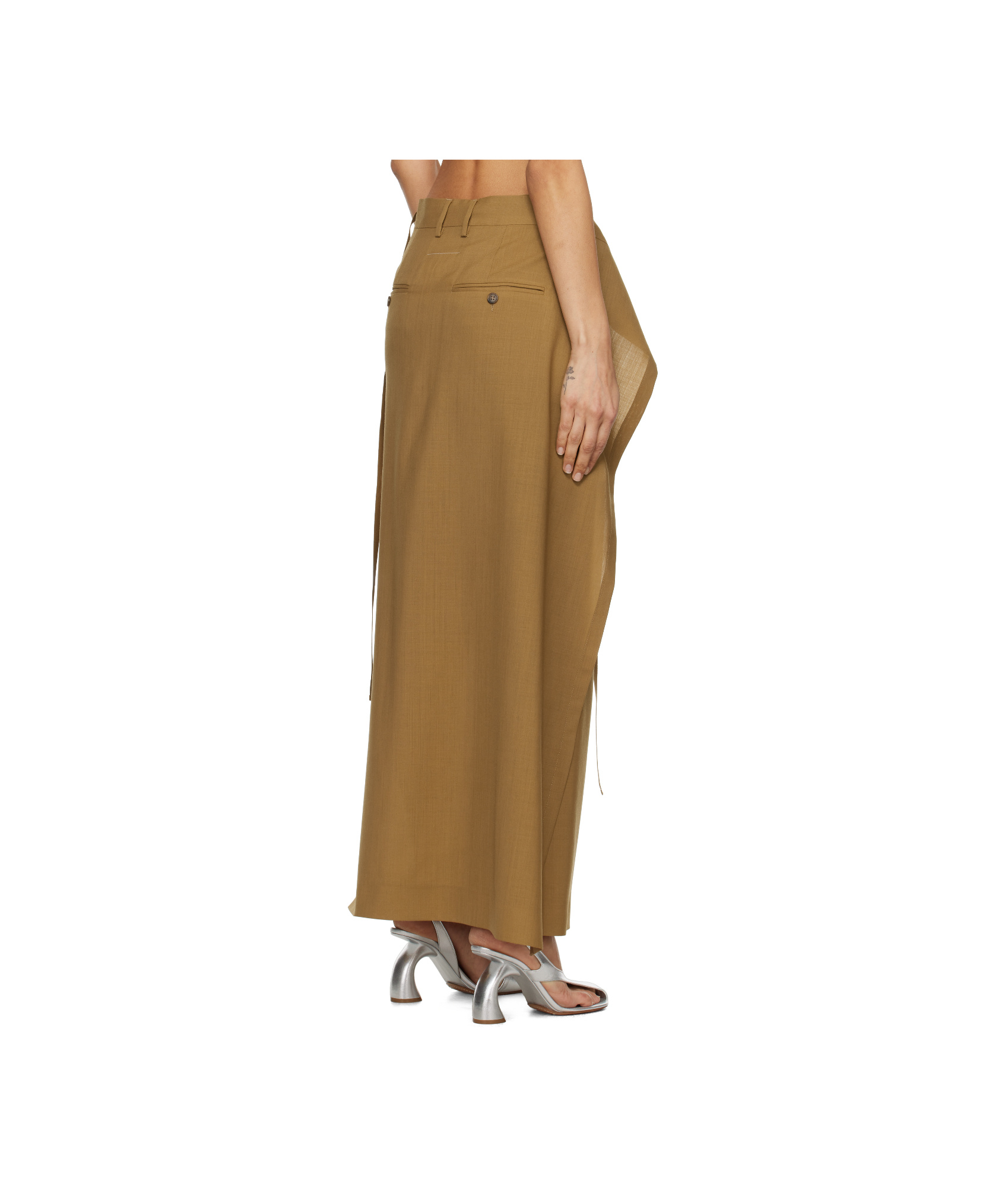 Mm6 Maison Margiela Tan Tailoring Wool Canvas Tie Maxi Skirt In Tobacco