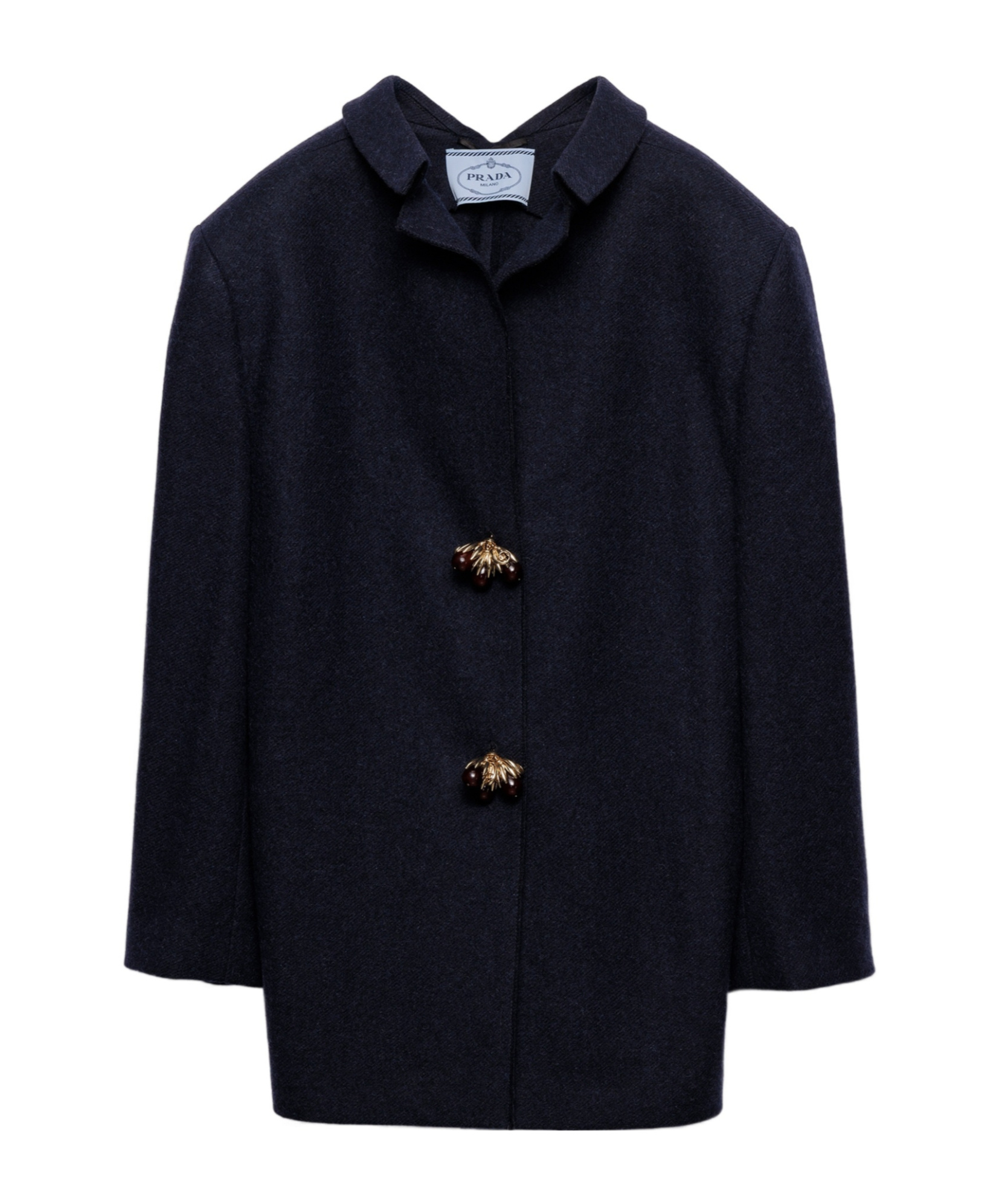 Prada Shetland Wool Jacket Featuring Decorative Buttons In Black