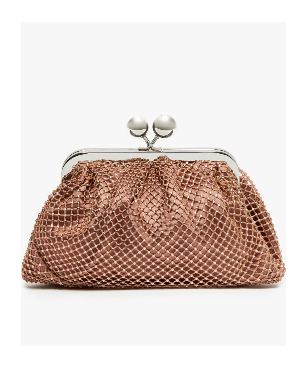 Weekend Max Mara Pasticcino Small Mesh Rhinestones Handbag In Brown