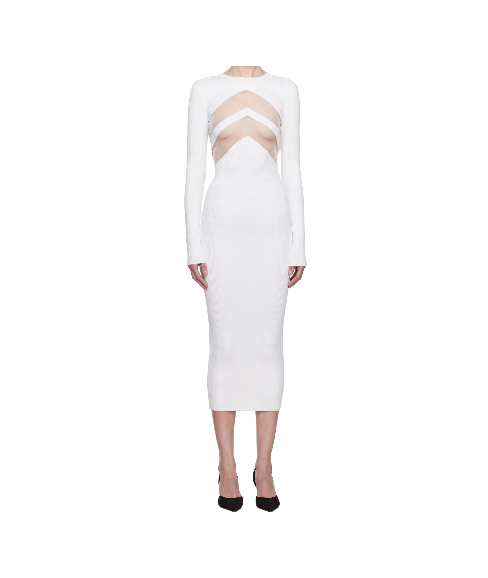 Jean Paul Gaultier Round Neck Long Sleeve Dress In White