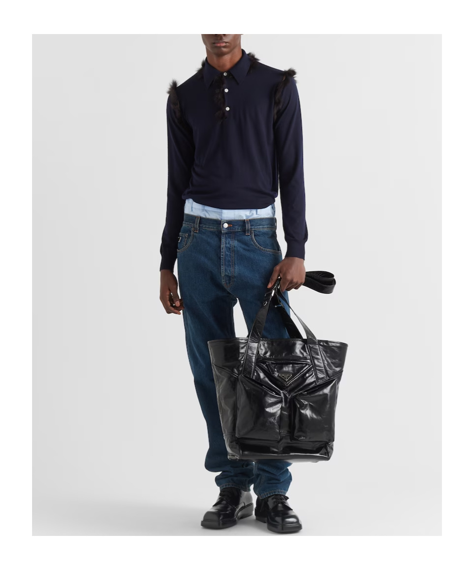 Shop Prada Leather Tote In Black