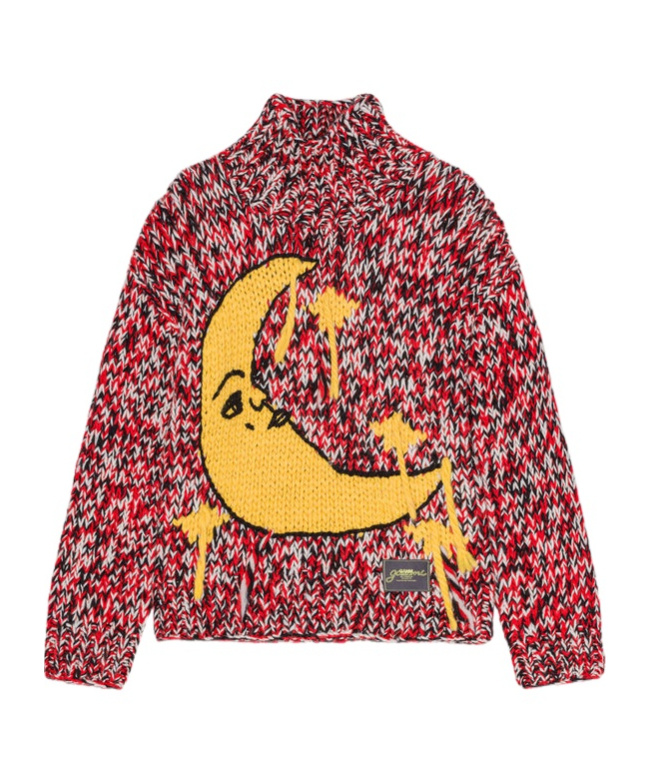 Shop Ganni Red Handknit High Neck Jumper In Multicolor