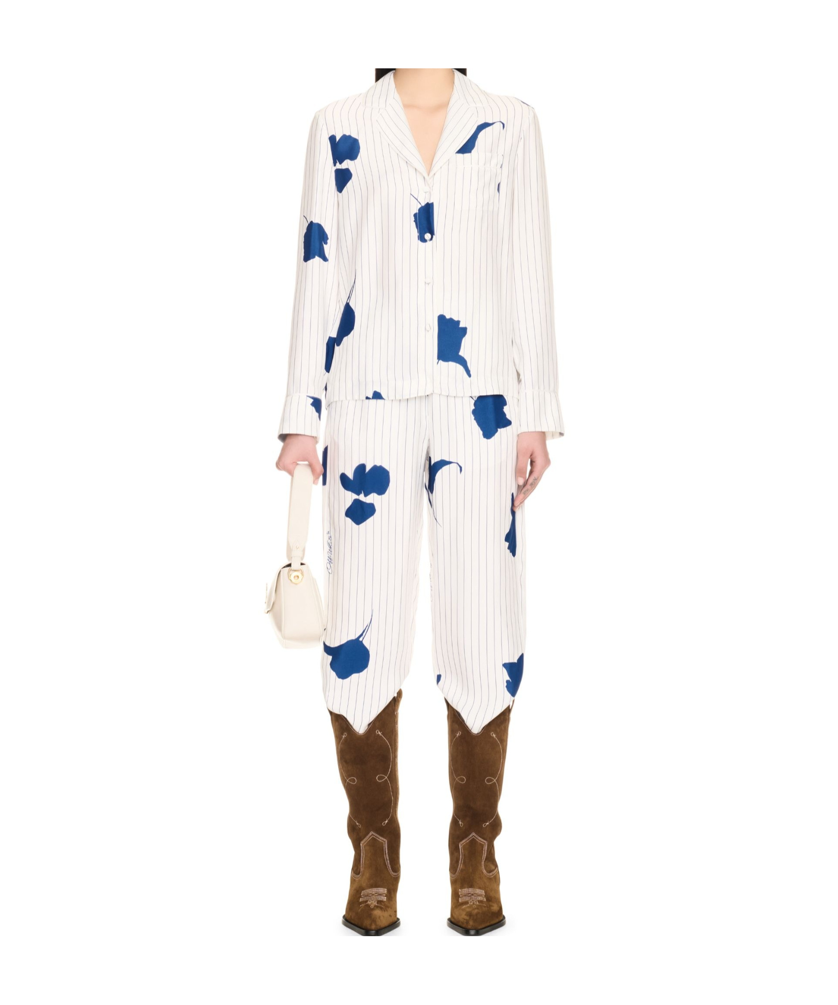 Off-white Stripe Flwr Pajama Ls Shir In White