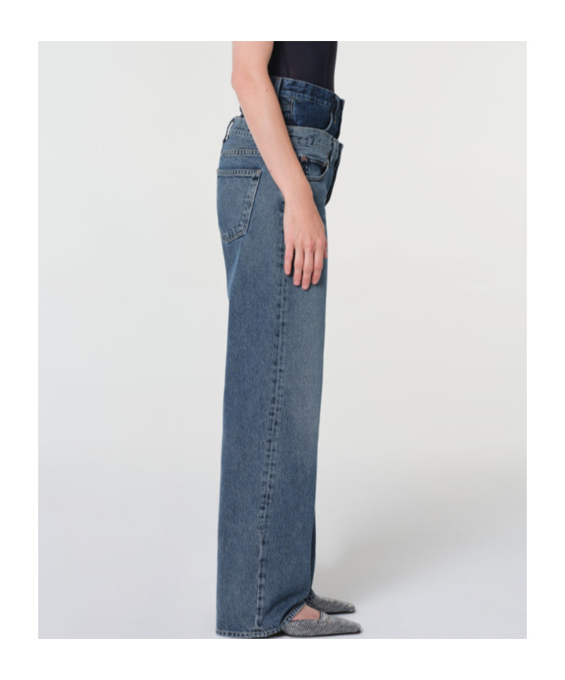 Agolde Elson Layered Straight-leg Jeans In Gray