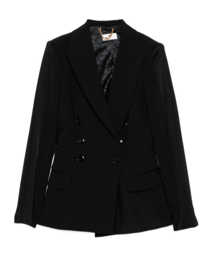Elisabetta Franchi Double-breasted Jacket With Belted Waist In Black