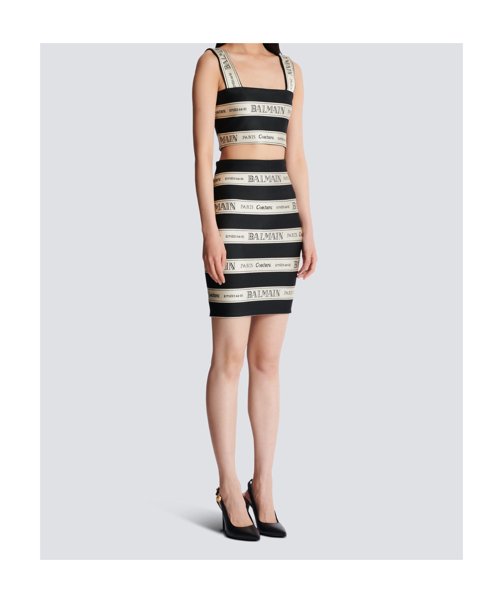 Shop Balmain Ribbon Jacquard Crop Top In Black