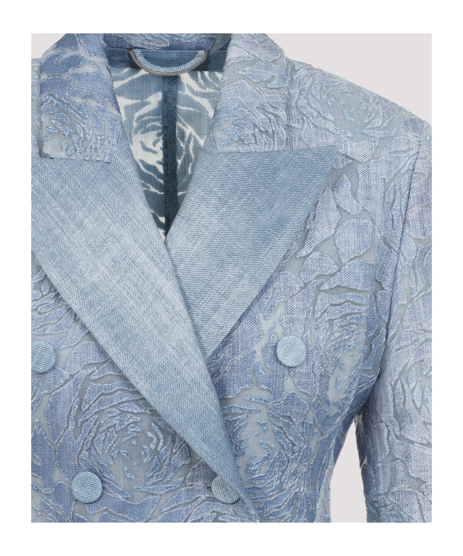Ermanno Scervino Double Breasted Floral Pattern Denim Jacket In Blue