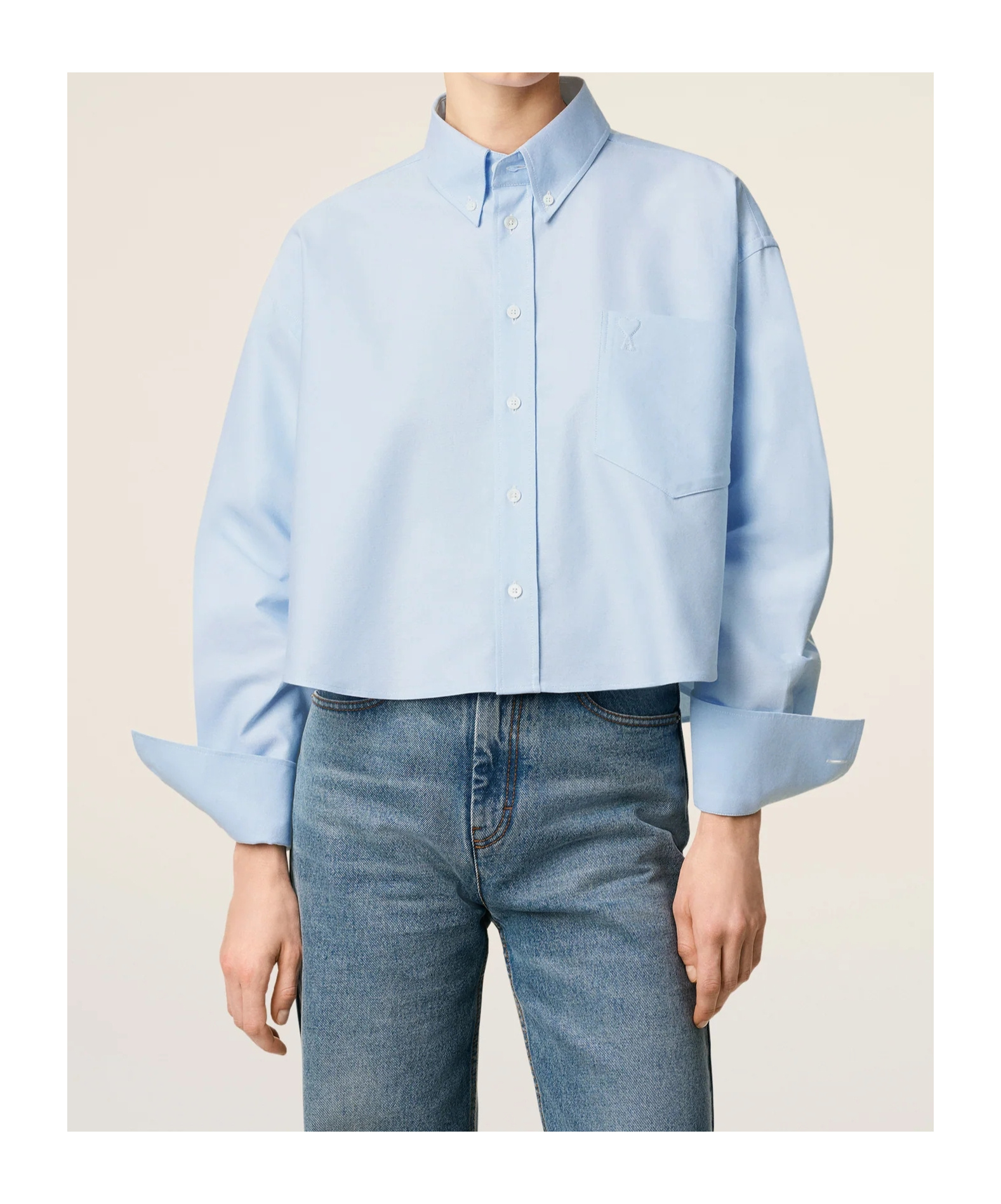 Ami Alexandre Mattiussi Blue Cotton Ami De Coeur Cropped Oversized Shirt Blue In Blue