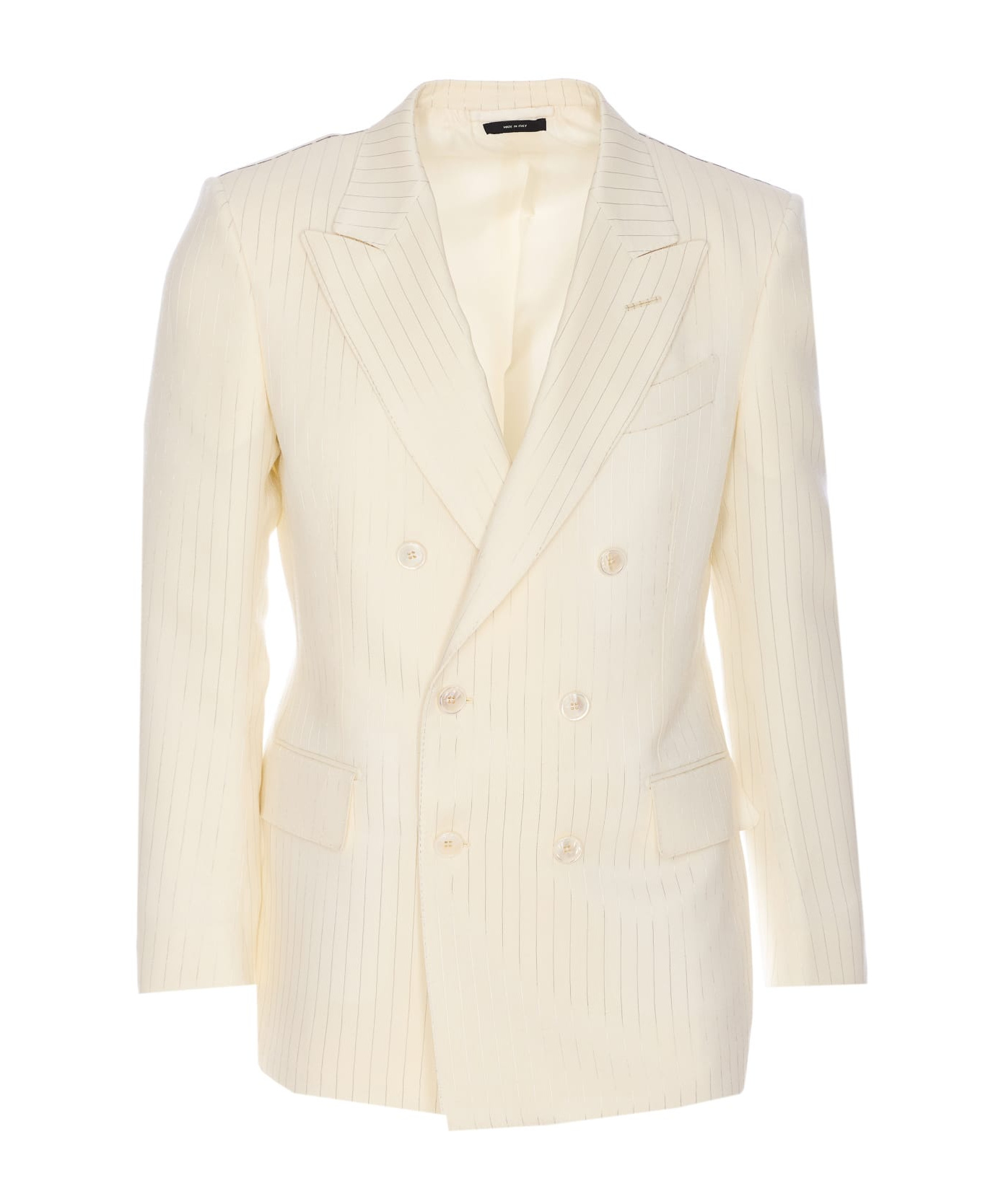 Tom Ford Dyllan Double-breasted Metallic Striped Wool And Silk-blend Suit Jacket In White