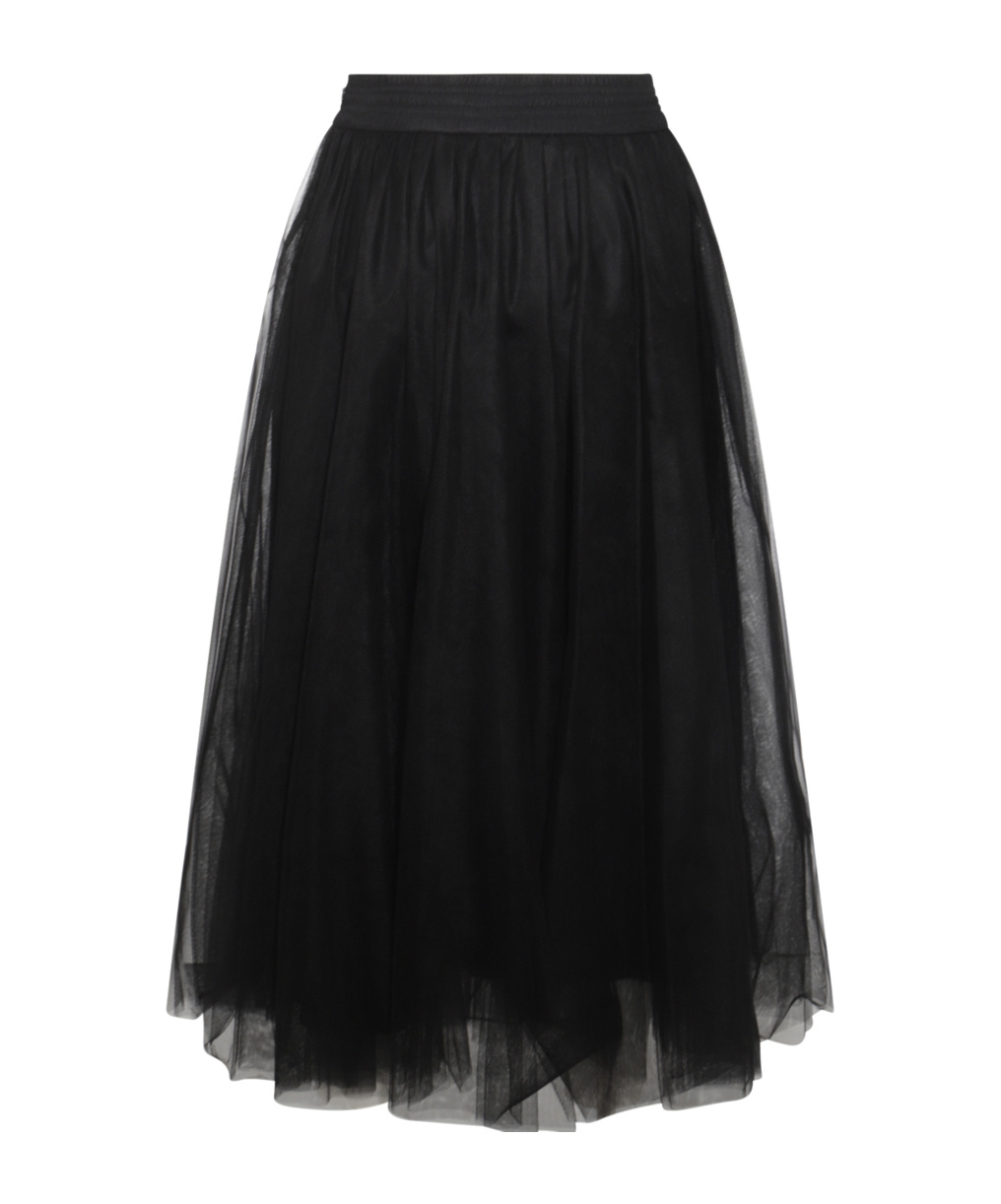 Fabiana Filippi Maxi Skirt With Tulle Overlay And Elastic Waistband In Black