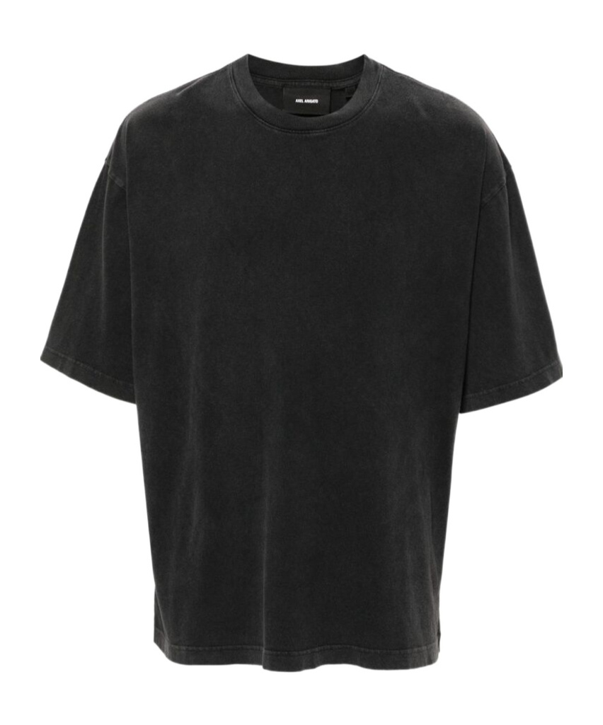 Axel Arigato Grey Crewneck T-shirt With Typo Embroidery In Black