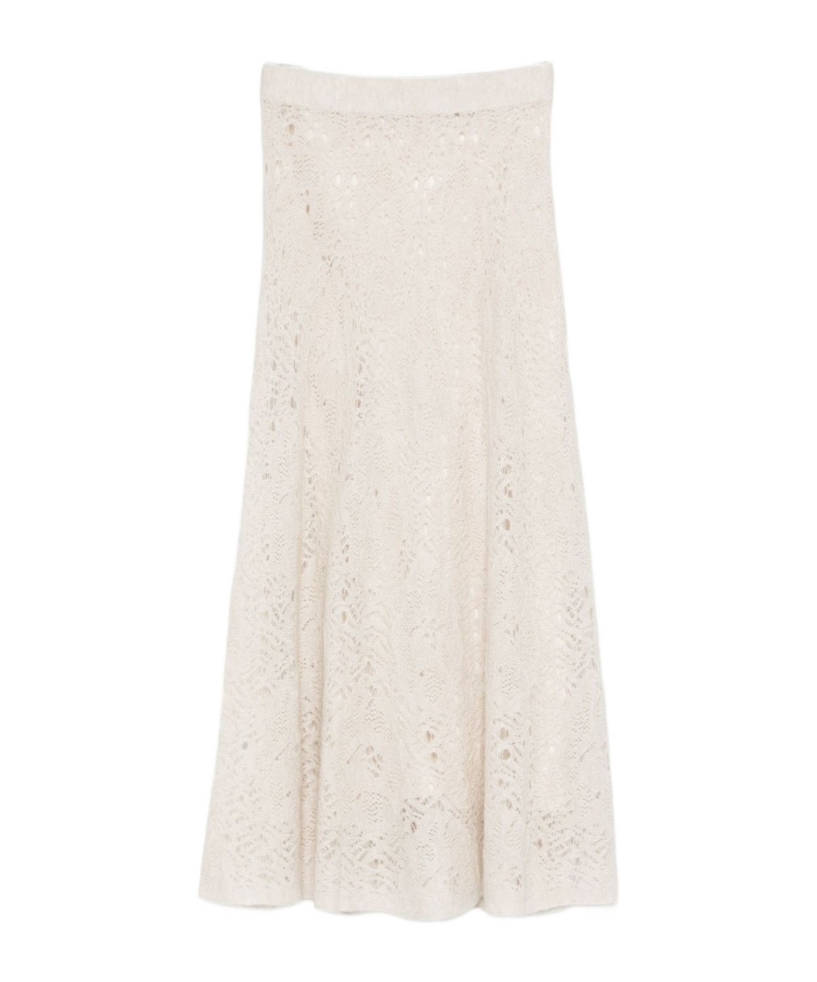 D Exterior Textured Knee-length Skirt With Lace-like Knit In Neutral