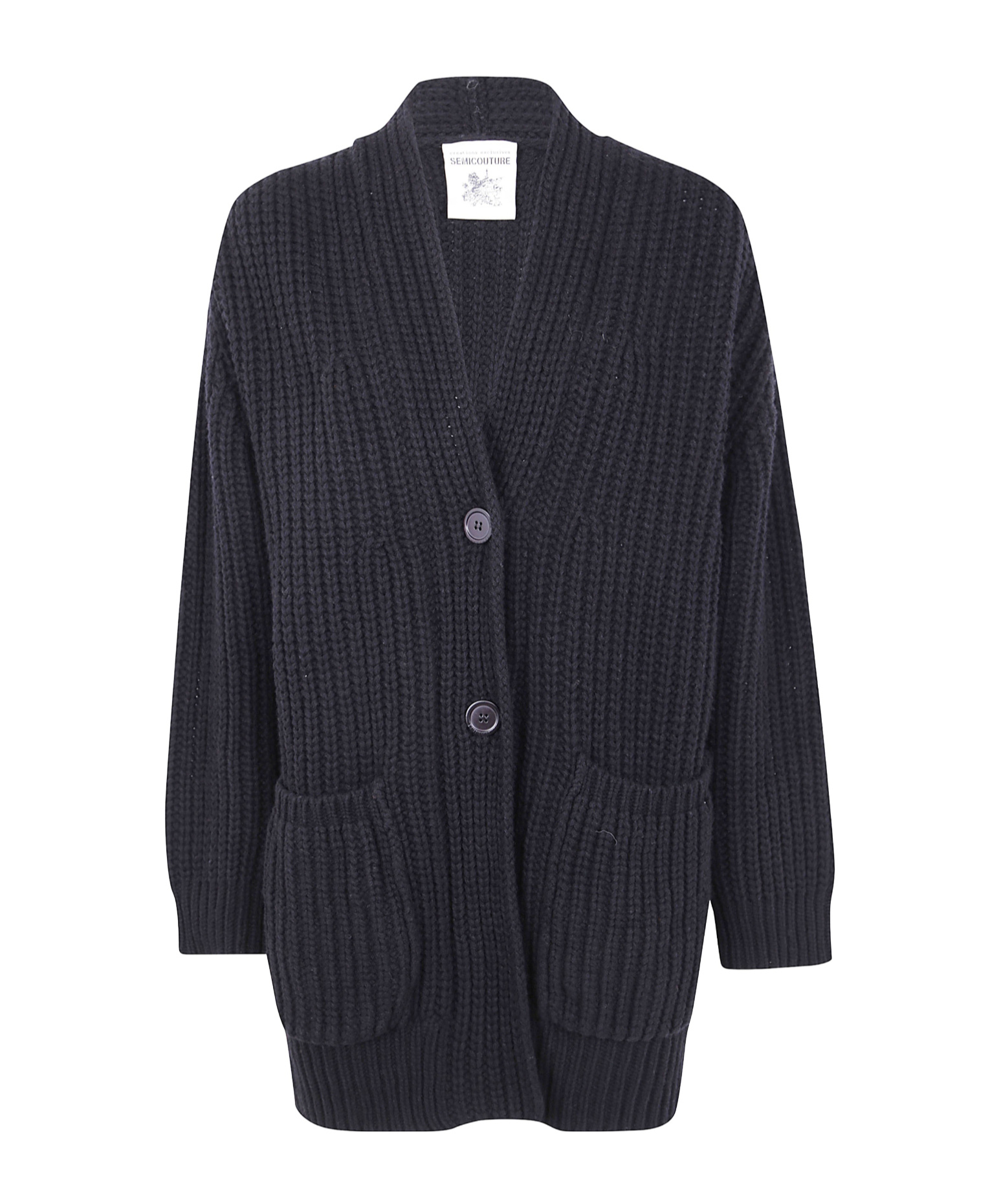 Semicouture Button Long-sleeved Sweater In Black