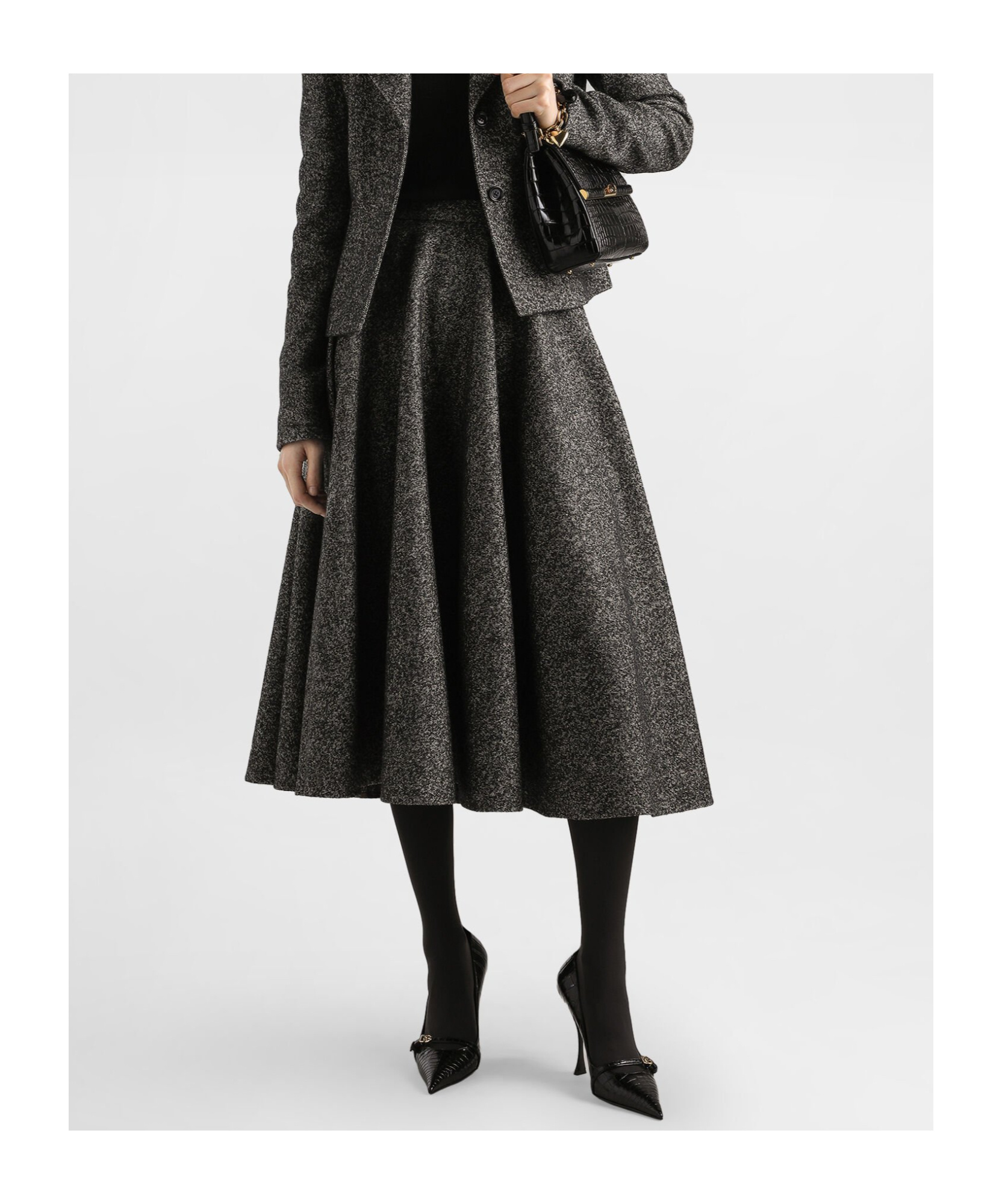 Dolce & Gabbana Midi Circle Skirt In A Dotted Wool Blend In Gray
