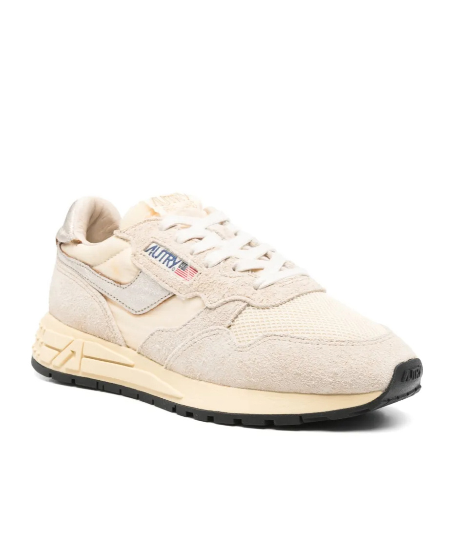 Autry Reelwind Low Sneakers In Nylon Suede And Leather Color Ecru And Platinum Shoes In Neutral