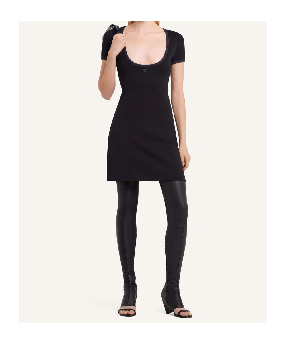 Courrèges Cotton Short Sleeves Mini Dress In Black
