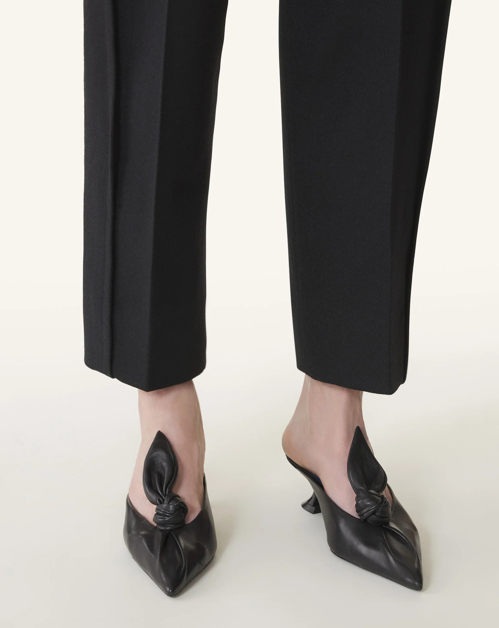 Lanvin Midnight Step Bow Leather Mule With Heel In Black
