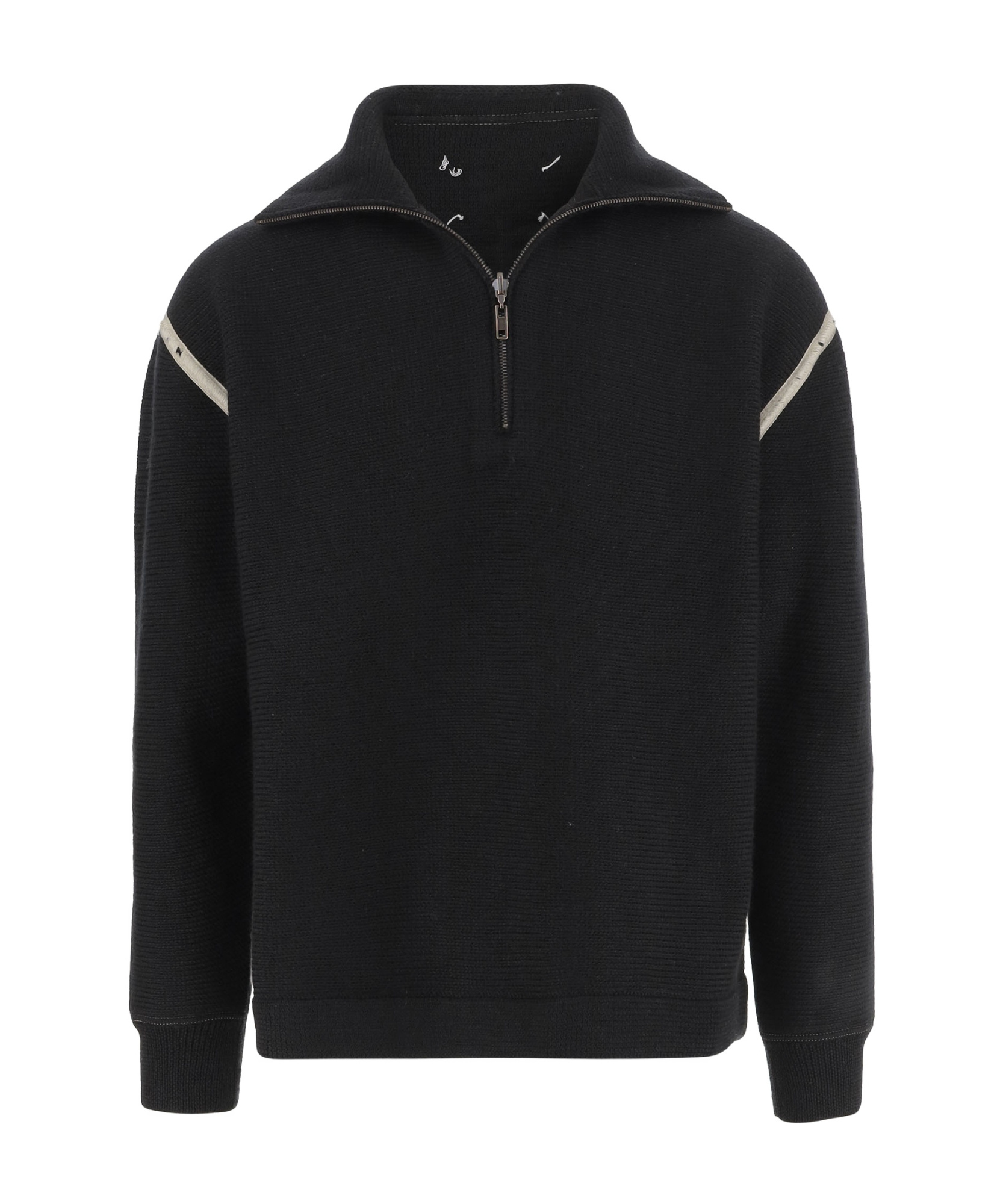 Maison Margiela Elbow Patch Half Zip Wool Pullover In Black